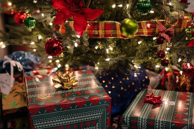 christmas presents wrapped and placed under christmas tree